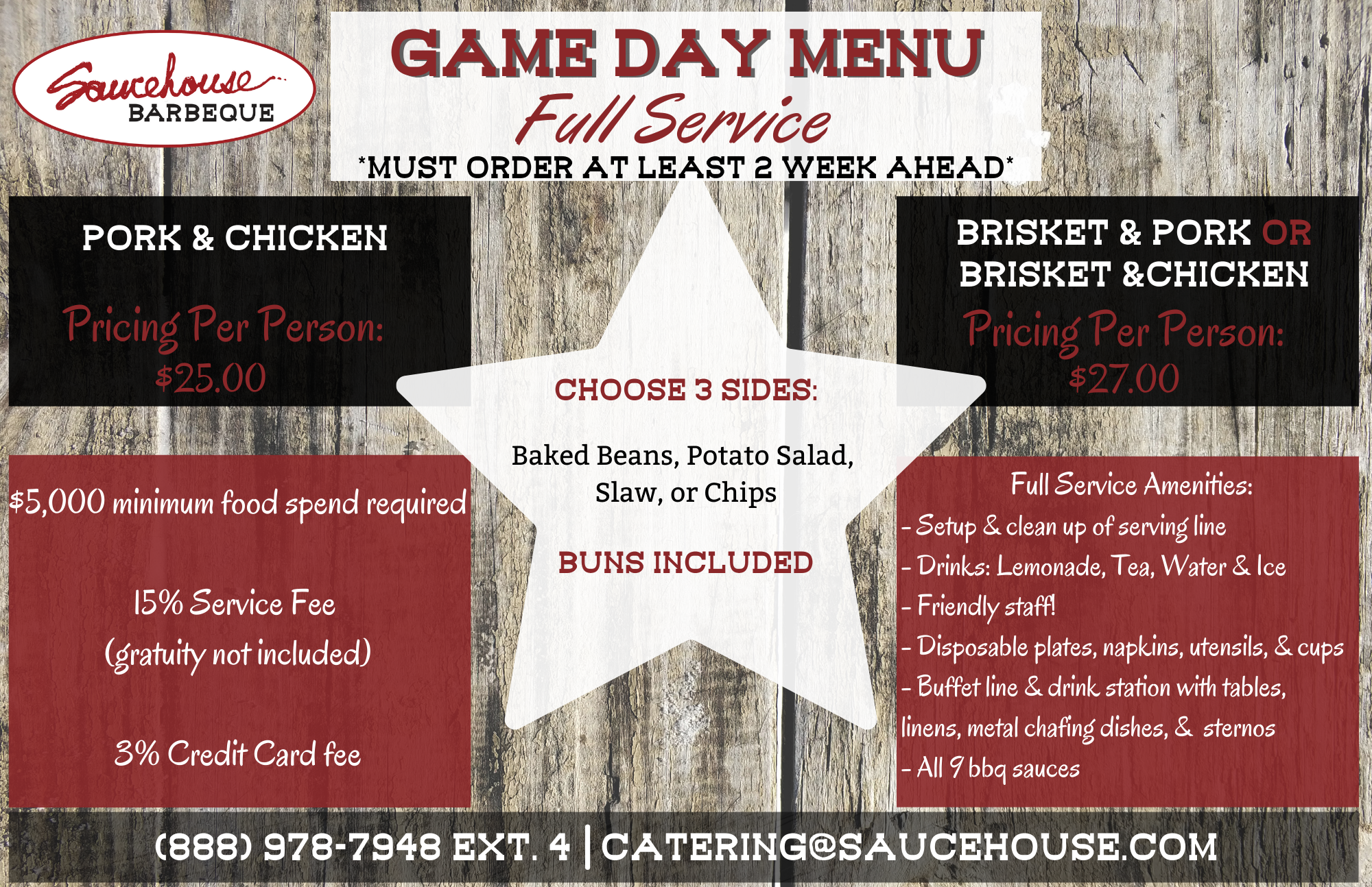 Game Day Full Service Menu 2022