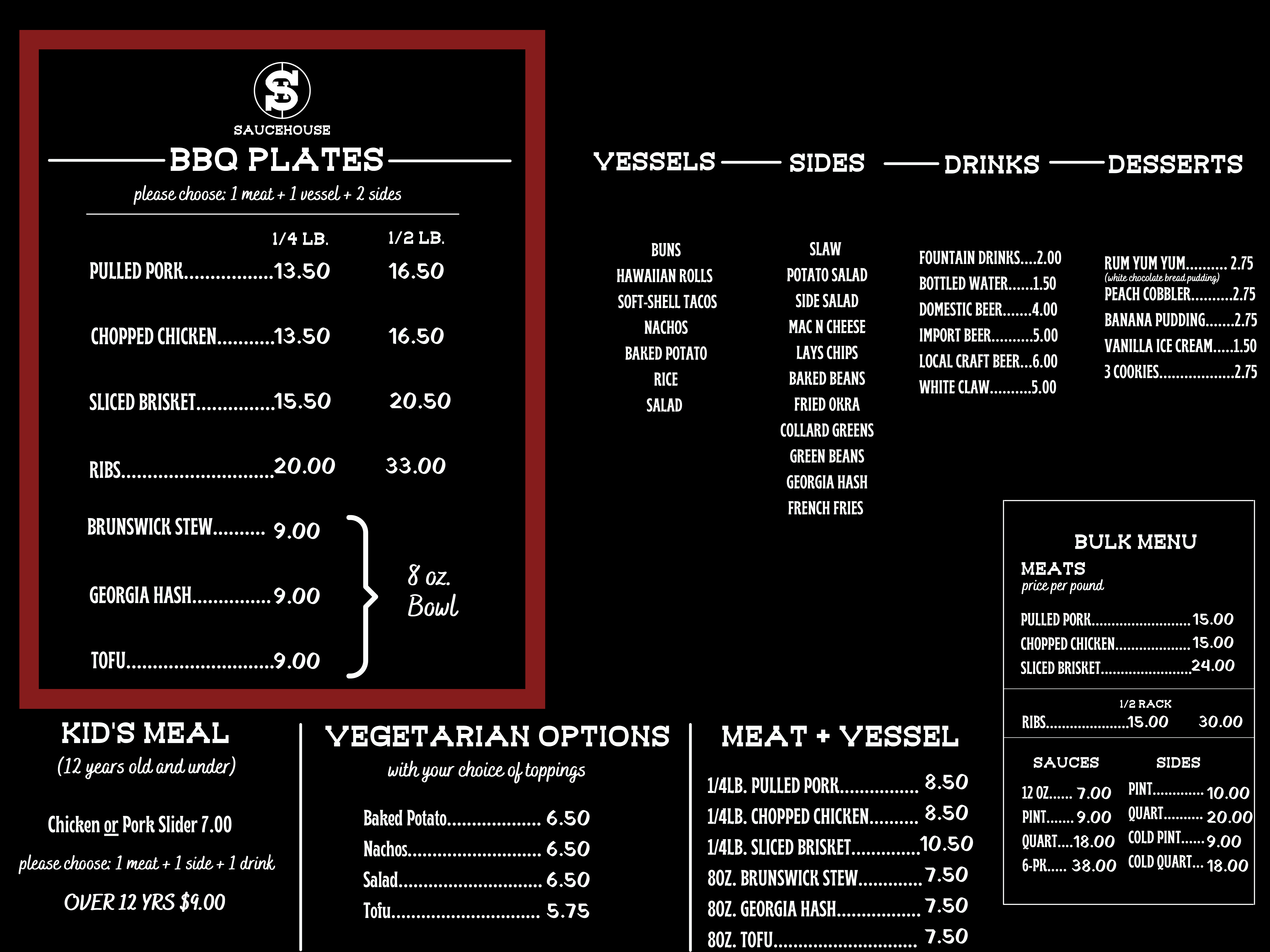 Saucehouse Menu 2023